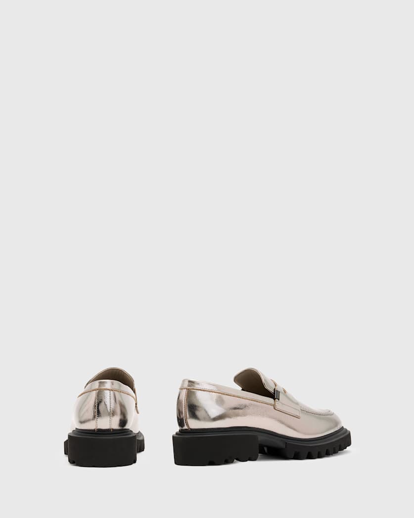 Lola Leather Loafers Gunmetal Grey | ALLSAINTS